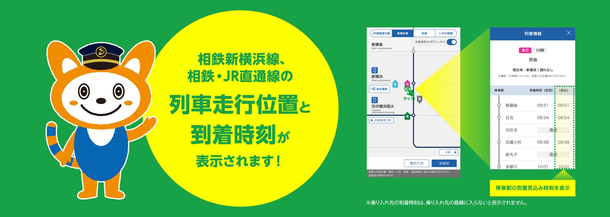 相鉄新横浜線、相鉄・JR直通線の列車走行位置と到着時刻が表示されます！